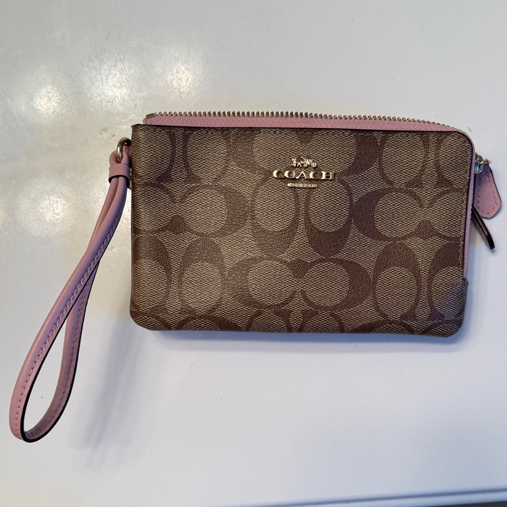 Coach Signature Brown and Pink Wristlet